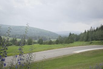 Smoke-covered hills near Chena Ridge in Fairbanks on July 8, 2025.