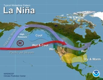 Typical La NIña winter patterns (NOAA graphic)