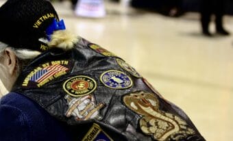 A veteran's vest at a Veterans Day ceremony at Joint Base Elmendorf-Richardson on Nov. 11, 2019.