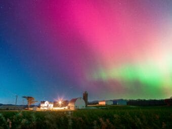The Aurora Borealis lights up the night sky over Monroe, Wisconsin on Tuesday night.