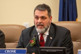 Tok Republican Sen. Mike Cronk speaks during a news conference on January 21, 2025.