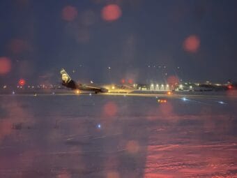 An Alaska Air Cargo freighter arrives in Nome, Dec. 18, 2025. It was the daily-scheduled flight's first arrival in Nome in a week after maintenance issues plagued the Alaska Air Cargo fleet.
