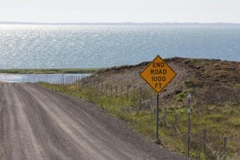 The end of the road leading out of King Cove. June 2024
