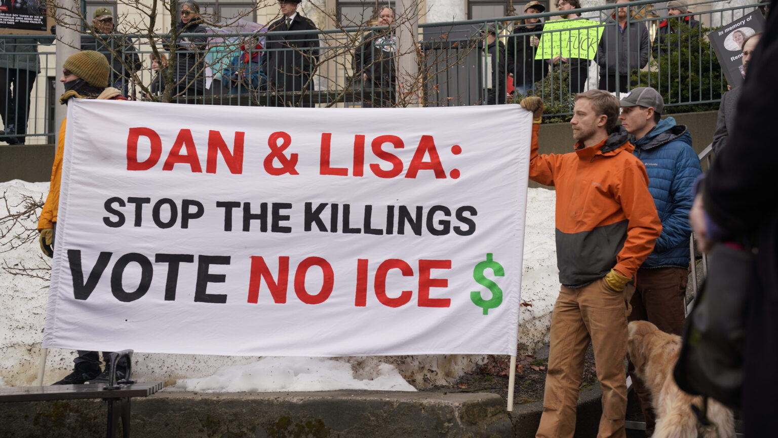 Juneau residents call to defund ICE at rally downtown following killings in Minnesota