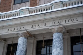 The facade of the Alaska State Capitol stands in Juneau on March 4, 2026.