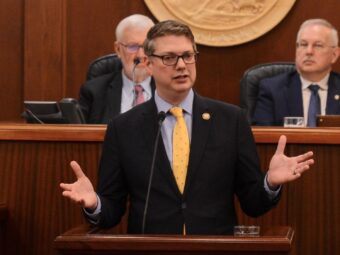 U.S. Rep. Nick Begich III, R-Alaska, speaks to a joint session of the Alaska Legislature on Tuesday, March 10, 2026.