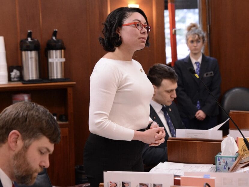 Sen. Loki Tobin, D-Anchorage, speaks in the Alaska Senate on Monday, April 28, 2025.