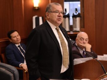 Sen. Lyman Hoffman, D-Bethel, speaks during a joint session of the Alaska Legislature on Tuesday, March 10, 2026.