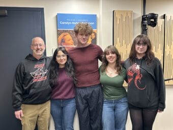 The Yadaa.at Kalé: JDHS Drama, Debate, and Forensics team in Studio 2K for Juneau Afternoon before heading to the National Championship. (Photo by Bostin Christopher/KTOO)