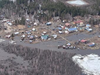 Ice jam flooding on the Black River in Chalkyitsik on May 7, 2026.