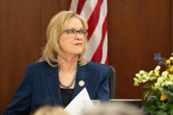 Lt. Gov. Nancy Dahlstrom looks on during Gov. Mike Dunleavy's final State of the State address on Jan. 22, 2026.