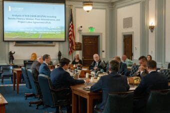 Senators and representatives on a conference committee set up to work out a final draft of a bill offering tax relief to the Alaska LNG project listen to a presentation from Glenfarne and the Alaska Gasline Development Corp. on Saturday, June 27, 2026.