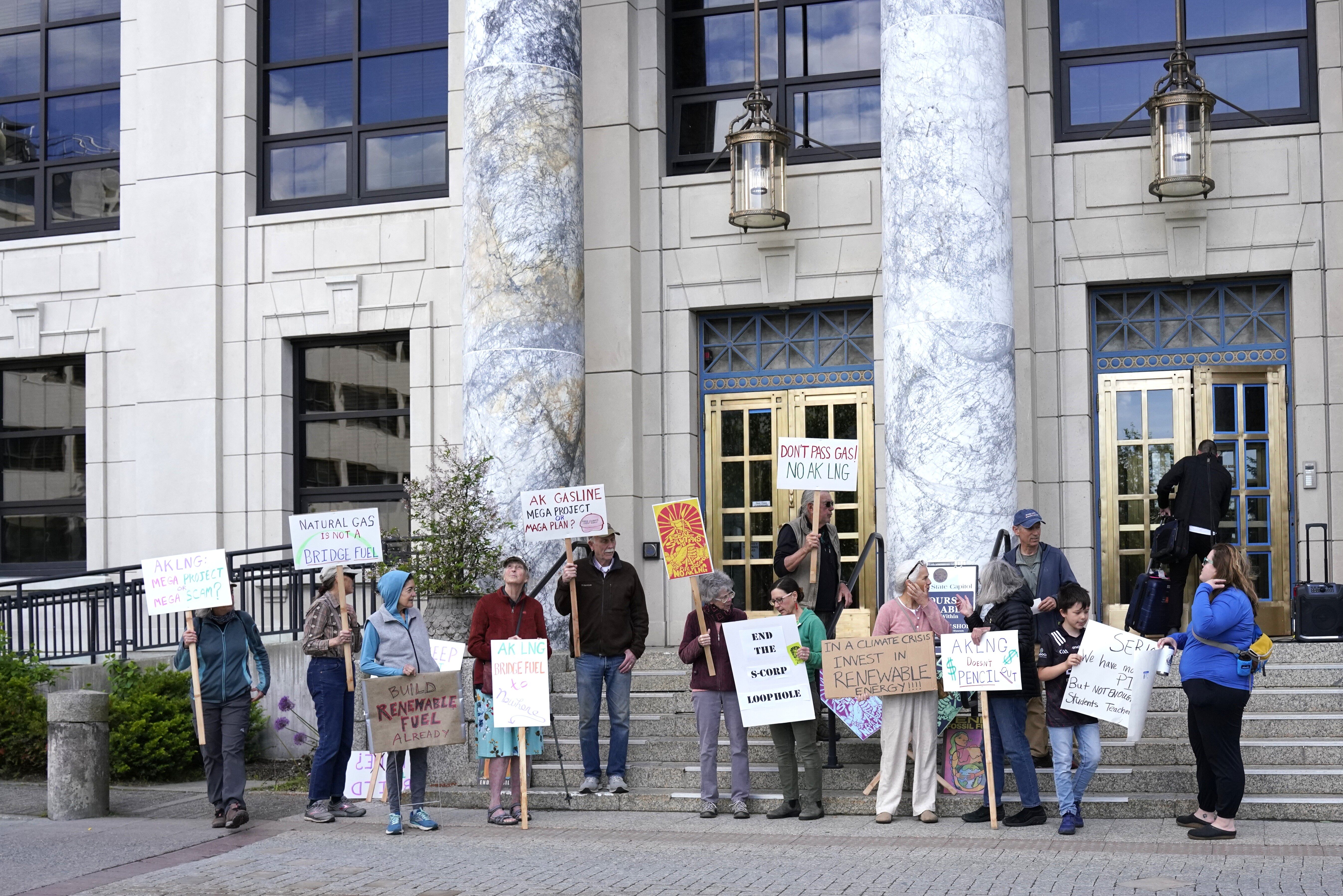 Small group of Alaskans rally against Alaska LNG pipeline in Juneau