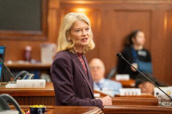U.S. Sen. Lisa Murkowski delivers her annual legislative address at the Alaska State Capitol in Juneau on March 31, 2026.