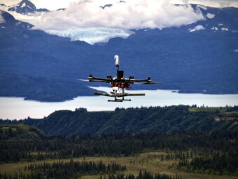 One of Rainmaker Technology Corporation's Elijah drones flies near Homer, Alaska.