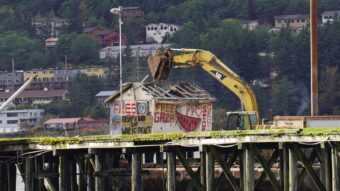 Downtown Juneau shack taken down to discourage people from climbing derelict AJT pier