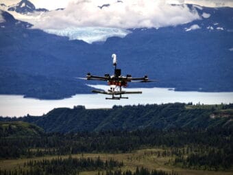 One of Rainmaker Technology Corporation's Elijah drones flies near Homer, Alaska.